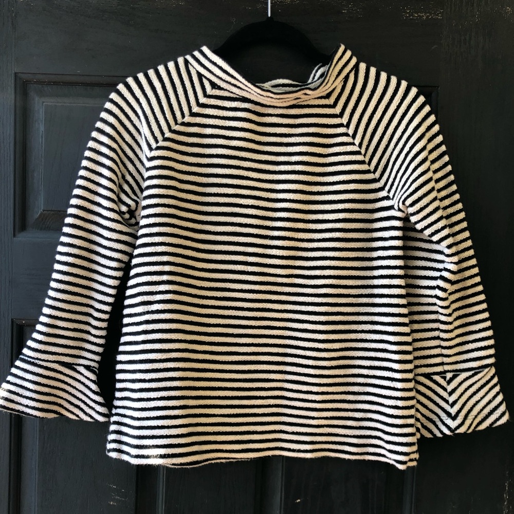 LOFT Striped Crew Neck Flare Sleeve Terry Knit Sweater
